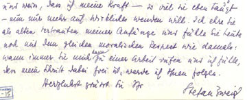 Zweig's signature (letter to Martin Buber,  24.1.1917), NLI